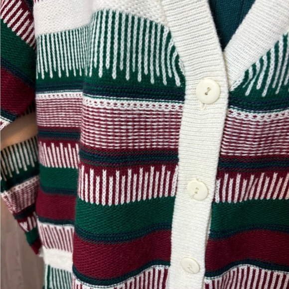 Fashion Formulas Vintage Burgundy and Green Striped Cardigan - Picture 3 of 8